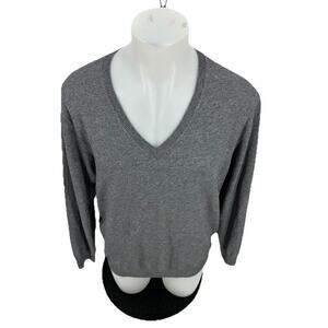 Kallspin Large Men V-neck Pullover Sweater Wool Cashmere Blend Grey Long Sl R29